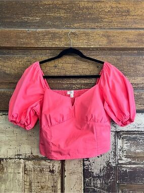 Women's Puff-Sleeve Square Neck Blouse in Hot Pink
